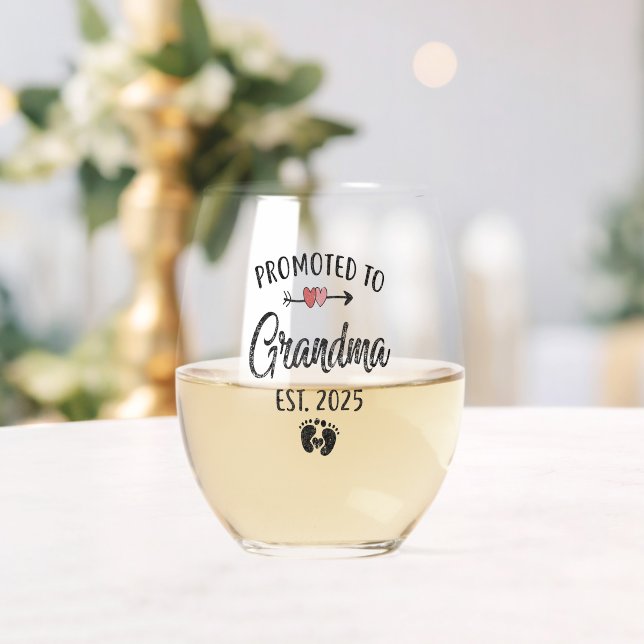 Promoted To Grandma Est 2025 First Time Grandma Stemless Wine Glass (Insitu (Wedding))