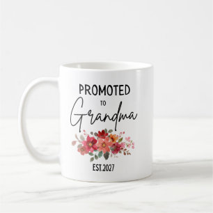Promoted To Grandma Est 2027 Flowers Baby Reveal Coffee Mug