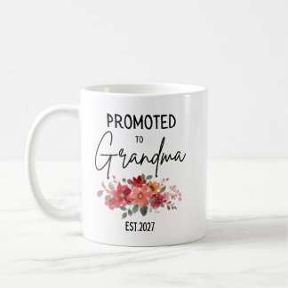 Promoted To Grandma Est 2027 Flowers Baby Reveal Coffee Mug