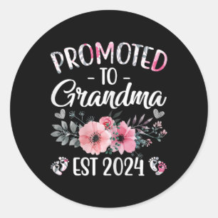 Promoted To Grandma Est Floral Pregnancy Announcem Classic Round Sticker
