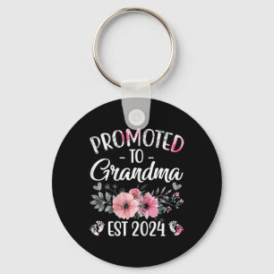 Promoted To Grandma Est Floral Pregnancy Announcem Key Ring