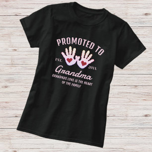 Promoted To Grandma Est. Year Baby Handprints T-Shirt