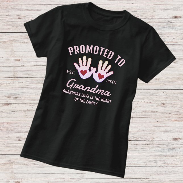 Promoted To Grandma Est. Year Baby Handprints T-Shirt (Creator Uploaded)
