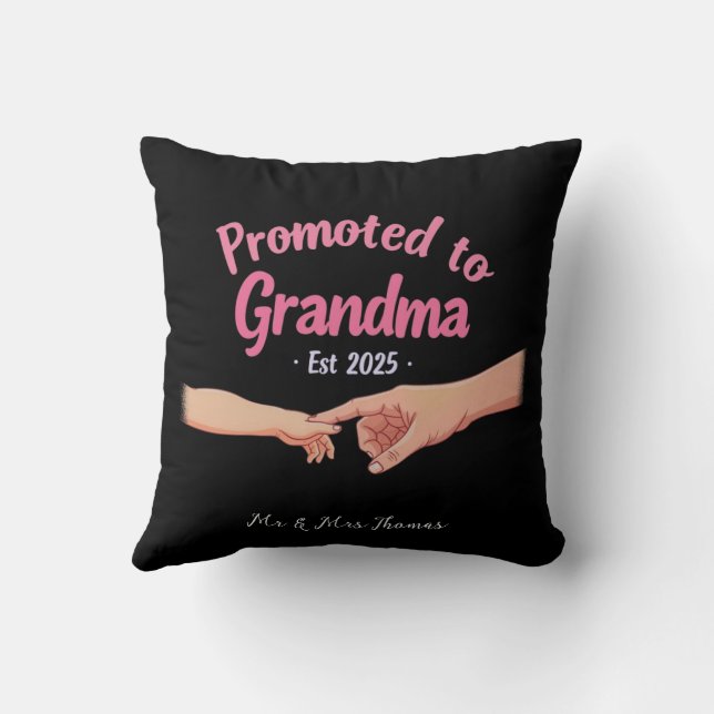 Promoted to Grandma Established 2025 Announcement Cushion (Back)