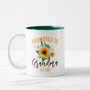 Promoted to Grandma Floral Sunflower Personalized Two-Tone Coffee Mug