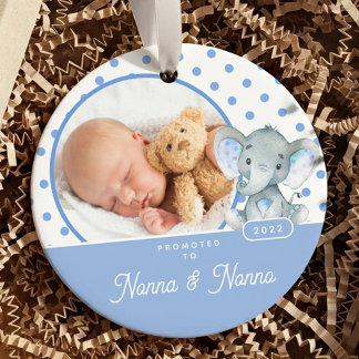 Promoted to Grandma Grandpa Baby Boy Photo  Ceramic Ornament