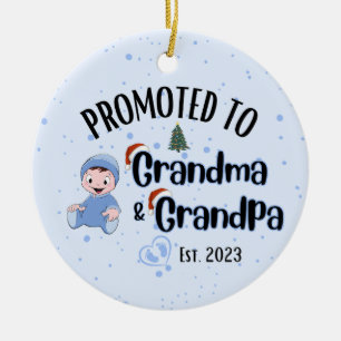 Promoted to Grandma&Grandpa - Baby Boy Xmas Ceramic Ornament
