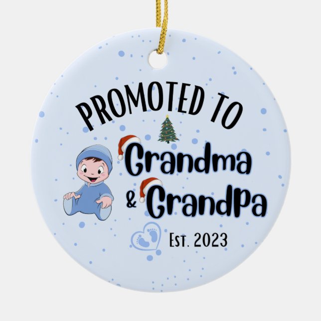 Promoted to Grandma&Grandpa - Baby Boy Xmas Ceramic Ornament (Front)