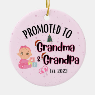 Promoted to Grandma&Grandpa - Baby Girl Xmas Ceramic Ornament