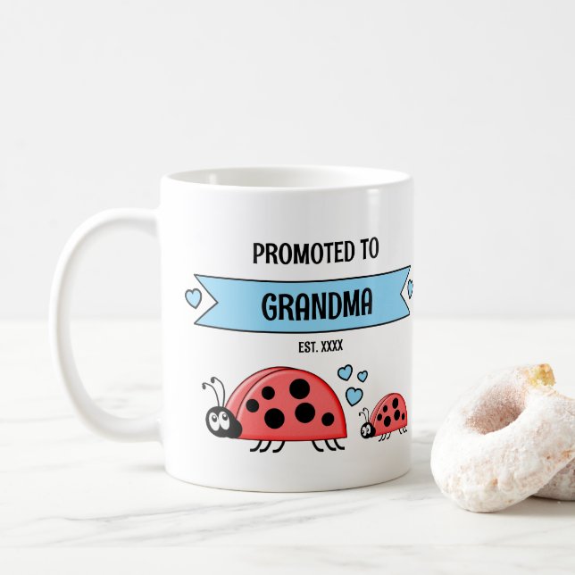Promoted to grandma ladybugs blue coffee mug (With Donut)
