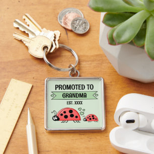 Promoted to Grandma ladybugs green Key Ring