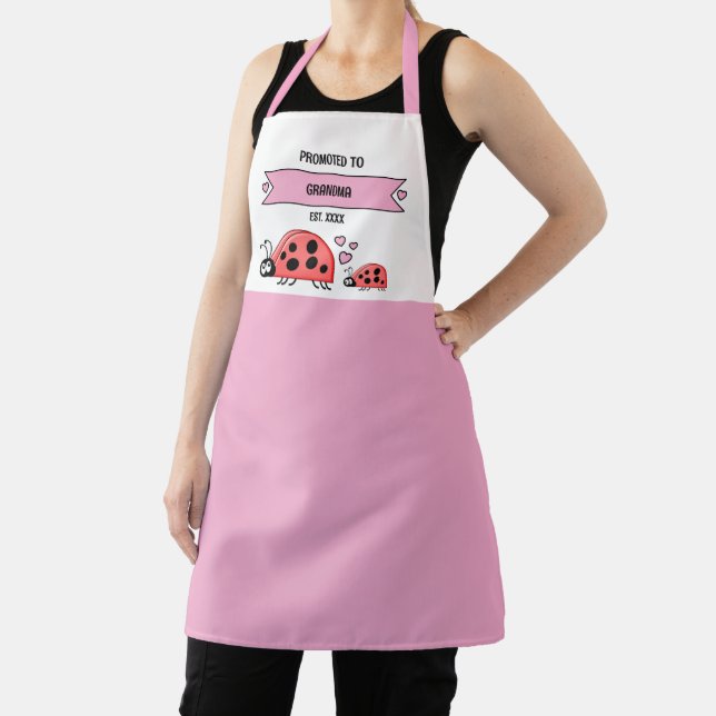 Promoted to grandma ladybugs pink apron (Insitu)