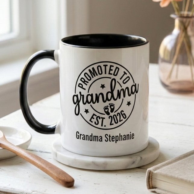 Promoted To Grandma – New Grandmother Gift Mug (Grandma announcement coffee mug)