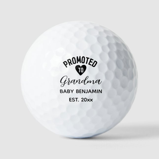 Promoted to Grandma Personalised Baby Name Golf Balls (Front)