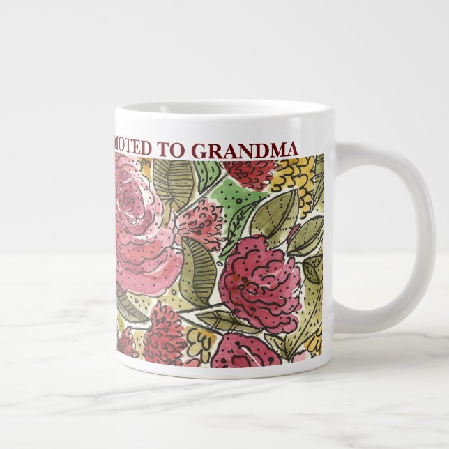 Promoted to Grandma Pink Flowers Large Coffee Mug (Right)