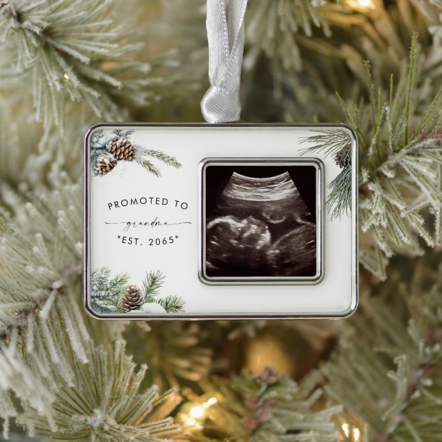 Promoted to Grandma Ultrasound Christmas Silver Plated Framed Ornament (Tree)