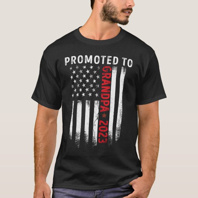 Promoted To Grandpa 2023 US Flag New Grandfather P T-Shirt (Front)