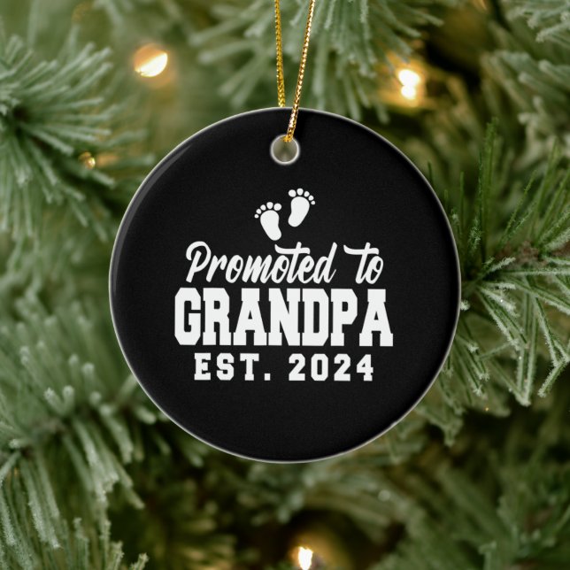 Promoted to Grandpa 2024 New Grandfather Pregnancy Ceramic Ornament (Tree)