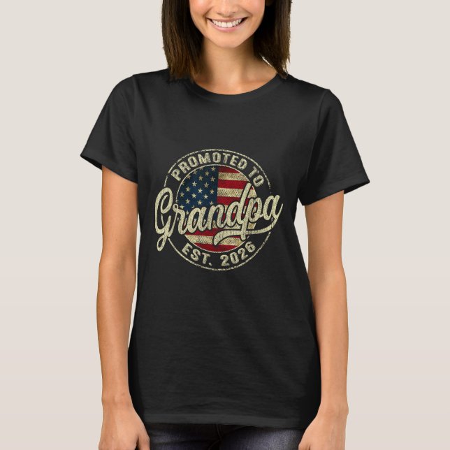 Promoted To Grandpa 2026 Expecting Baby Usa Flag G T-Shirt (Front)