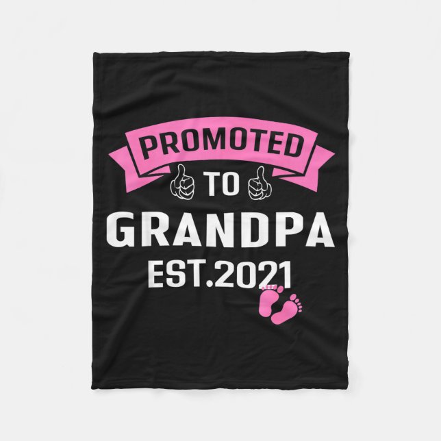 Promoted To Grandpa Est 2021 Funny New Grandfather Fleece Blanket (Front)