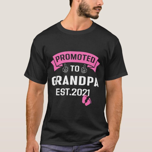 Promoted To Grandpa Est 2021 Funny New Grandfather T-Shirt (Front)