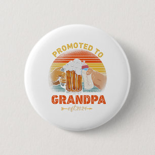 Promoted To Grandpa Est 2024 Fathers Day Vintage 6 Cm Round Badge