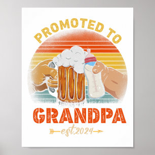 Promoted To Grandpa Est 2024 Fathers Day Vintage  Poster