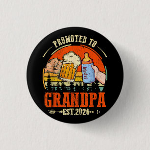 Promoted to Grandpa Est 2024 Retro Fathers Day New 3 Cm Round Badge