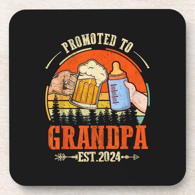 Promoted to Grandpa Est 2024 Retro Fathers Day New Coaster (Front)