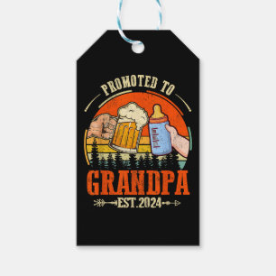 Promoted to Grandpa Est 2024 Retro Fathers Day New Gift Tags