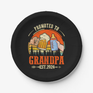 Promoted to Grandpa Est 2024 Retro Fathers Day New Paper Plate