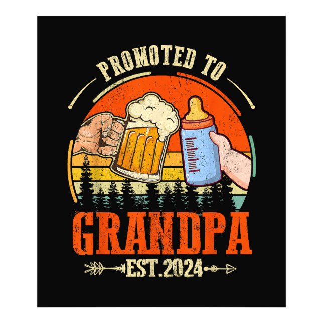 Promoted to Grandpa Est 2024 Retro Fathers Day New Photo Print (Front)