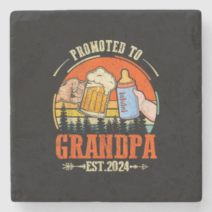 Promoted to Grandpa Est 2024 Retro Fathers Day New Stone Coaster