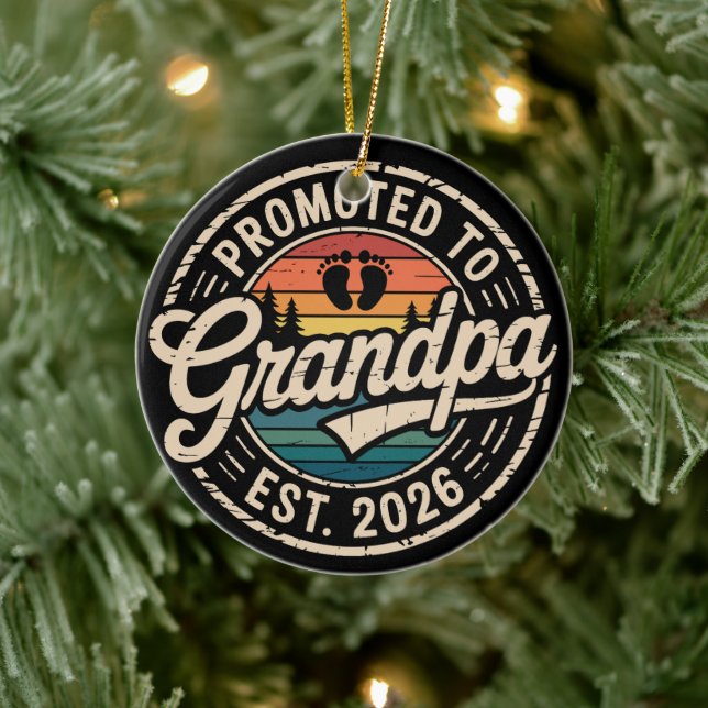 Promoted To Grandpa Est 2026 Pregnancy Retro Ceramic Ornament (Tree)
