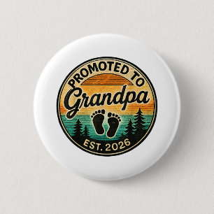 Promoted To Grandpa Est.2026 Vintage Baby Announce 6 Cm Round Badge