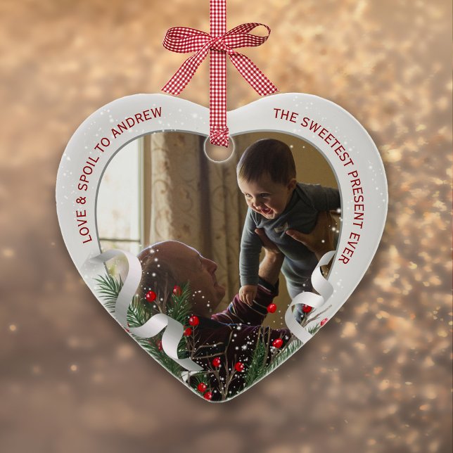 Promoted to Grandpa Silver Frame 1st Christmas  Ceramic Ornament (Creator Uploaded)