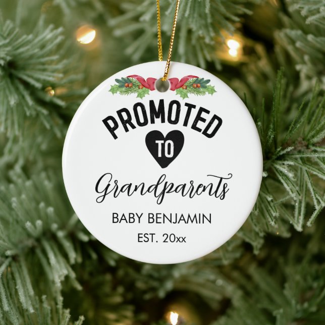 Promoted to Grandparents Personalised Baby Name Ceramic Ornament (Tree)