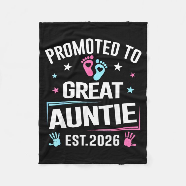 Promoted To Great Auntie Est 2026 Pregnancy Announ Fleece Blanket (Front)