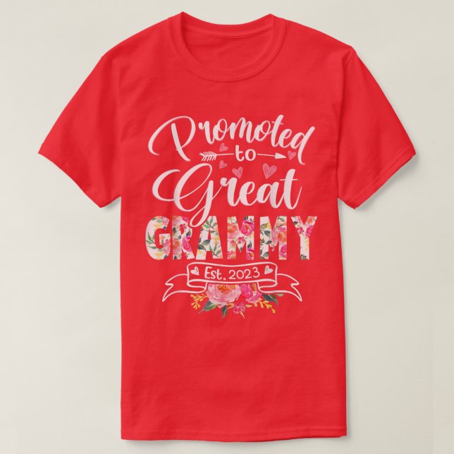 Promoted to Great Grammy Est 2023 Floral First Tim T-Shirt (Design Front)