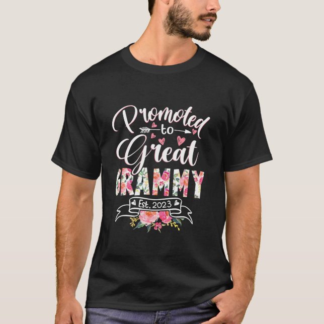 Promoted to Great Grammy Est 2023 Floral First Tim T-Shirt (Front)
