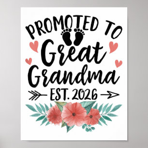 Promoted To Great Grandma Est 2026 First Time New Poster