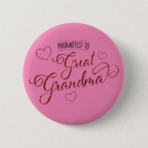 Promoted to Great Grandma faux sparkle with hearts 6 Cm Round Badge