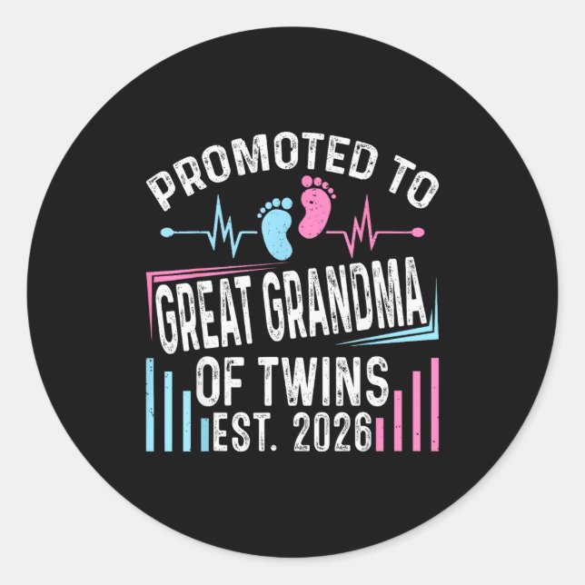 Promoted To Great Grandma Of Twins Est 2026 Baby S Classic Round Sticker (Front)