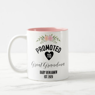 Promoted to Great Grandma Personalised Baby Name Two-Tone Coffee Mug