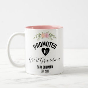 Promoted to Great Grandma Personalized Baby Name Two-Tone Coffee Mug