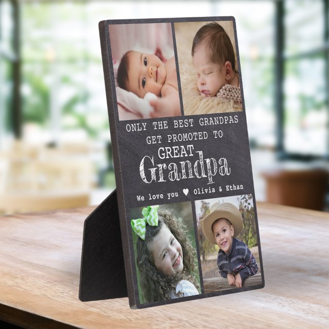 Promoted To Great Grandpa 4 Photo Chalkboard  Plaque (Creator Uploaded)