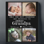 Promoted To Great Grandpa 4 Photo Collage Plaque<br><div class="desc">Photo collage plaque with 'Only The Best Grandpas Get Promoted To Great Grandpa ' typography  . Makes a perfect gift for your favourite grandfather  for Father’s day , grandparent's day , birthday. Personalise with we love you message and grandchildren names.</div>