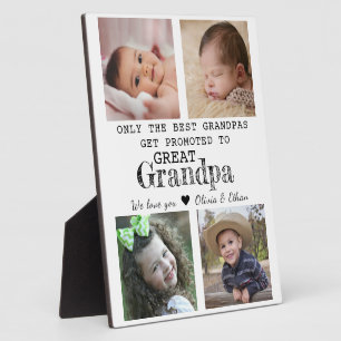 Promoted To Great Grandpa 4 Photo Collage White Plaque