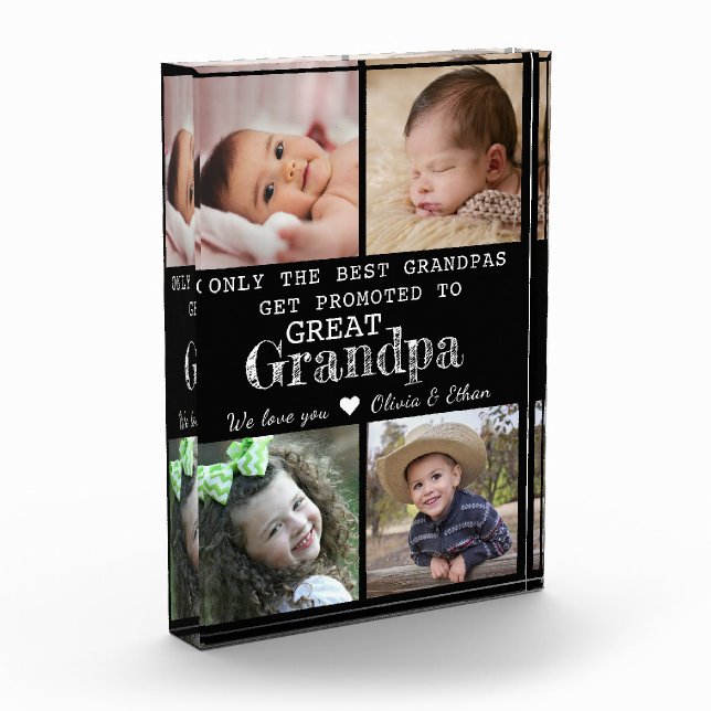 Promoted To Great Grandpa 4 Picture Collage Photo Block (Left)