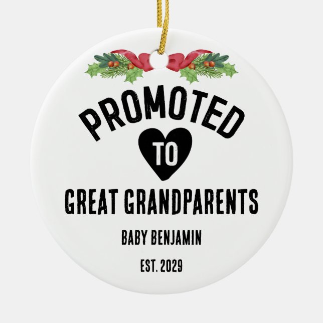 Promoted to Great Grandparents Personalised Name Ceramic Ornament (Front)